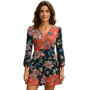 Brooks Brothers Red Fleece Floral V Neck Long Sleeve Fit and Flare Dress - 4